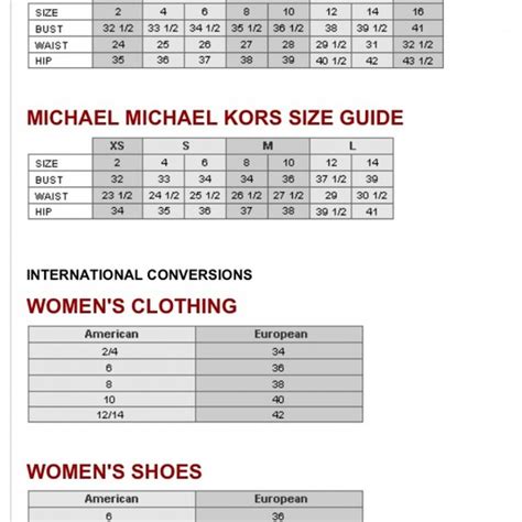 Michael Kors sneakers size chart